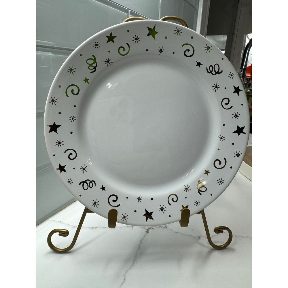 The Pampered Chef Set of 4 Dessert Plates, Holidays, New Years, Christmas - NWOT